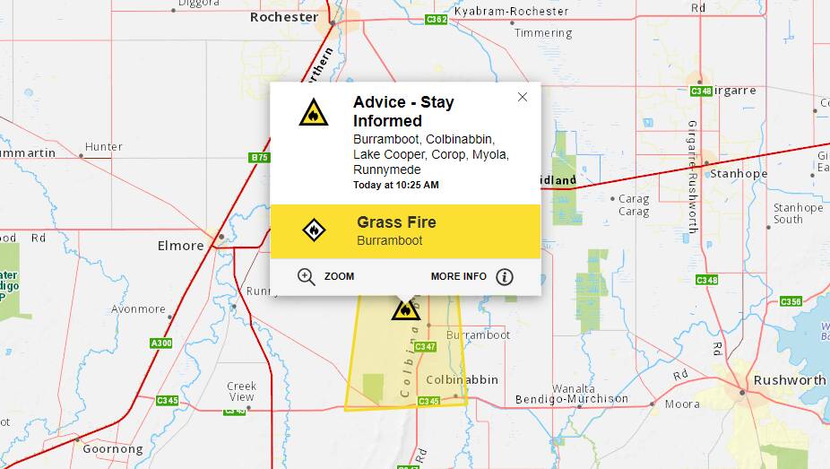 An advice warning has been issued for Burramboot. Image by VicEmergency