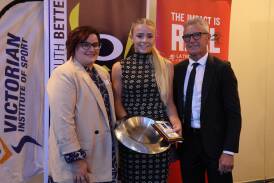 Left to Right: Dr Ashleigh-Jane Thompson ( Chair Bendigo Academy of Sport), Isabella Crossman (BAS Athlete of the Year), and John McGrath (representing Tierney Family). Picture supplied
