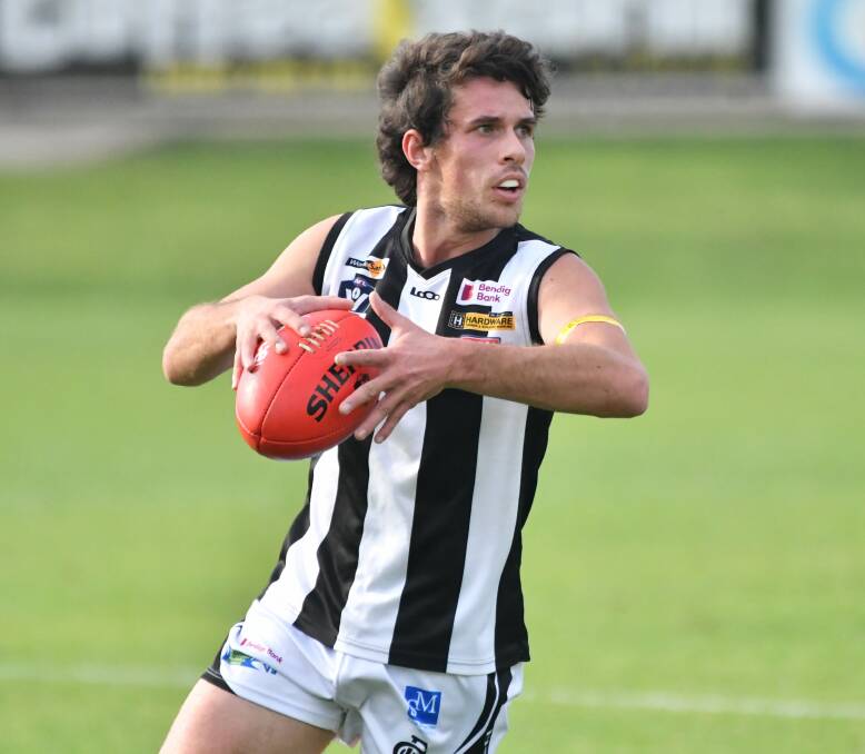 Castlemaine midfielder Darby Semmens in action against Eaglehawk last Saturday. Picture by Adam Bourke