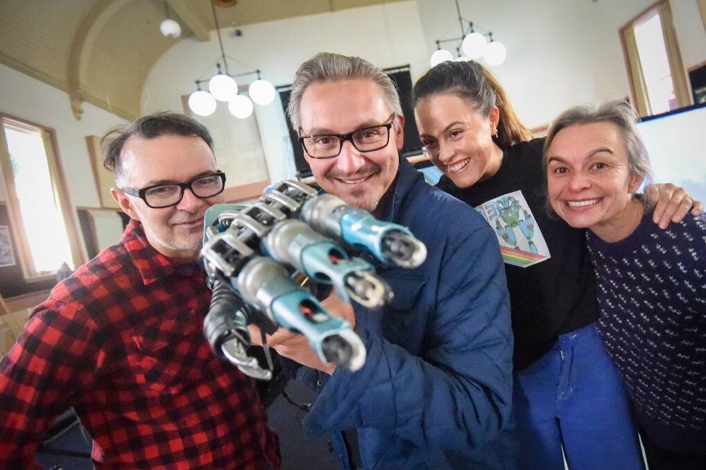 Writer, designer and director Jolyon James with the cast of Robot Song, Phillip McInnes, Ashlea Pyke and Bridget a'Beckett. Picture by Darren Howe