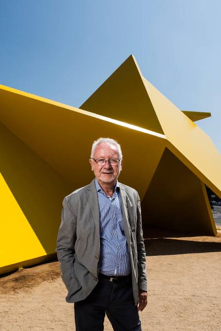 ART IN PERIL: Ron Robertson-Swann in front of his work, the controversial Vault sculpture ("Yellow Peril"). Picture: Josh Robenstone