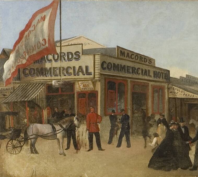 GOLDEN TIME: William Evans Dutton ‘Wed’ Stuart's Pall Mall from Bull Street c1860 not only captures a sense of goldfields life but the artist's as well. It is colourful and chaotic.
