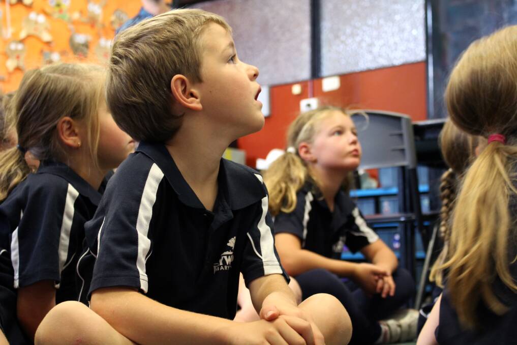 Raywood Primary School students Nicholas Mountjoy and Kayla Pascoe in class. Picture: JASON WALLS