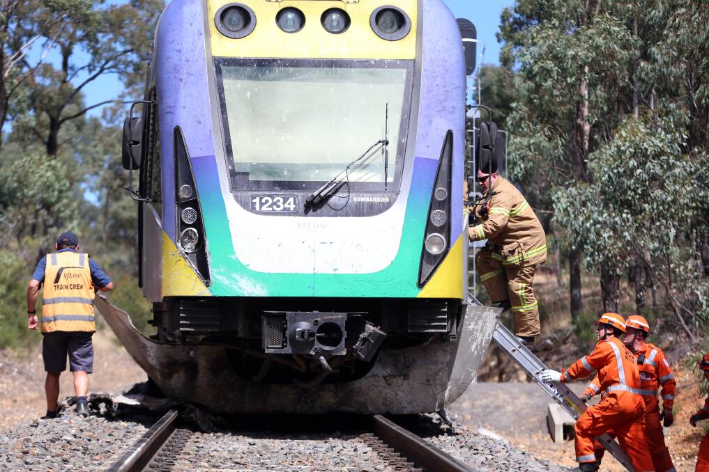 Incidents like one in which a V/Line train was derailed after it struck an abandoned car near Kangaroo Flat in February do not explain a string of missed targets, the Public Transport Users Association says. Picture: GLENN DANIELS