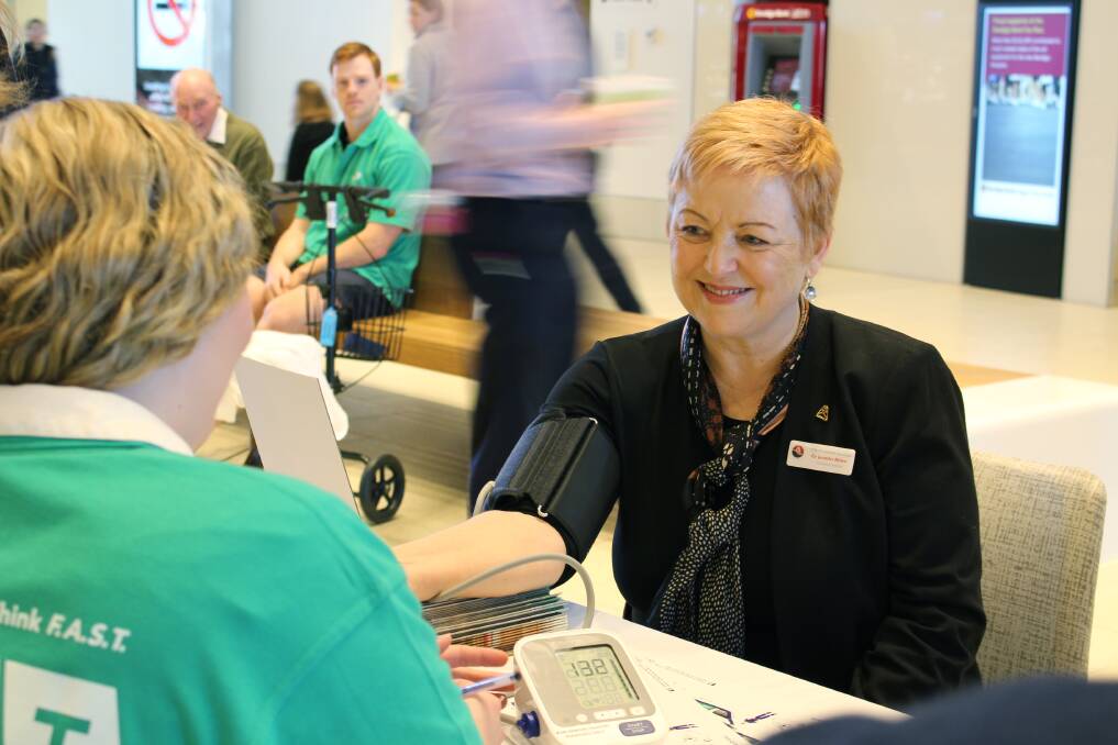 Councillor Jennifer Alden gets a blood pressure test at the launch of National Stroke Week at Bendigo Health. Picture: JASON WALLS