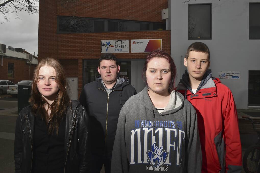 Current and former ESU students Ruby Mitchell, Russ Mulry, Lauren Trull and Riley Hunter, who say the school changed their lives for the better. Picture: NONI HYETT