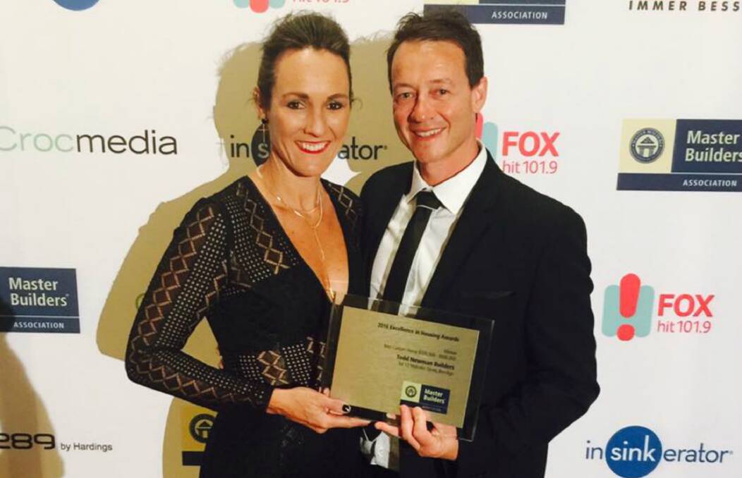 Straight to the pool room: Kate and Todd Newman at the Master Builders Excellence in Building Awards on Friday night. Picture: CONTRIBUTED