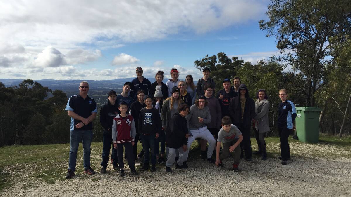 Sergeant Ladner and the students at the top of Mount Tarrengower. Picture: CONTRIBUTED