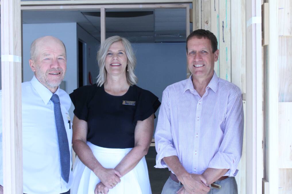 Bendigo South East College principal Ernie Fleming, Weeroona College Bendigo principal Leanne Preece and Bendigo Senior Secondary College principal Dale Pearce at the site of the new Flexible Learning Option school in Kangaroo Flat. Picture: JASON WALLS