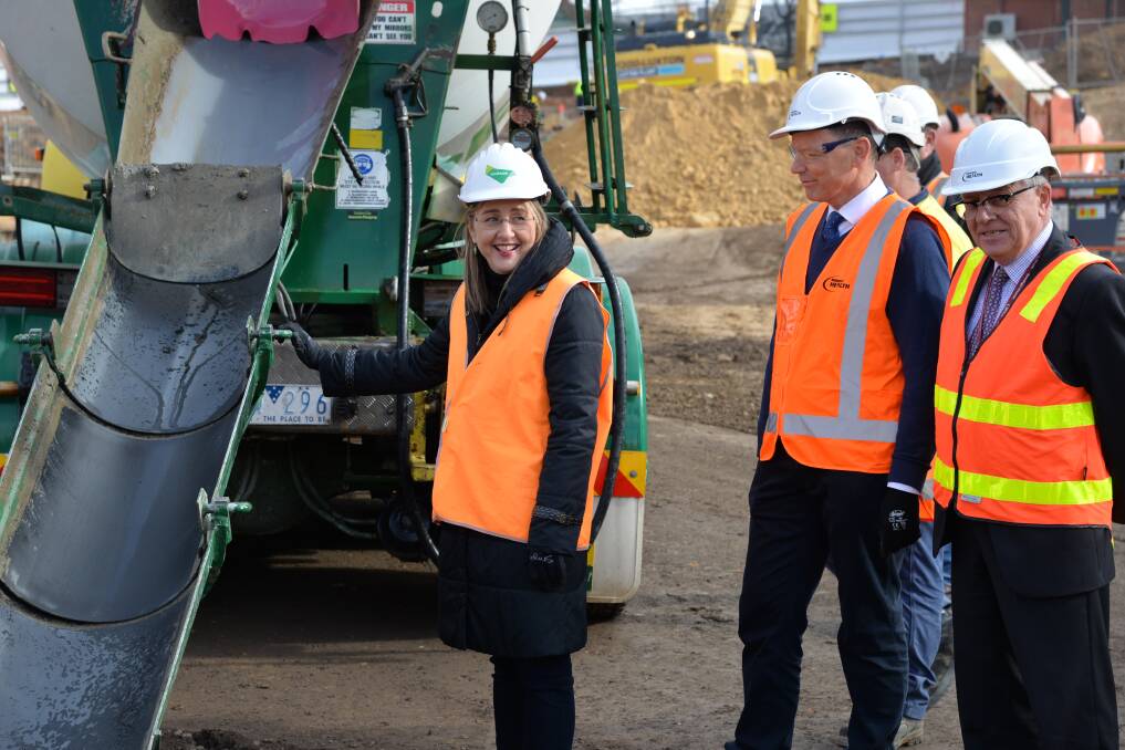 Member for Bendigo East Jacinta Allan helped pour the first concrete footing of the new helipad on Friday. Picture: CONTRIBUTED