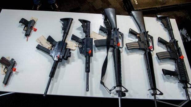 Guns seized in an international operation that ended in Melbourne last year. Photo: Penny Stephens
