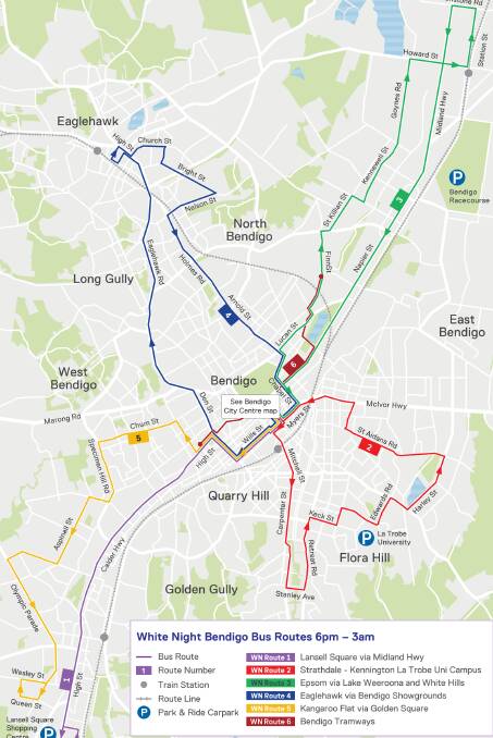 The White Night Bendigo bus routes - CLICK to zoom in or to download