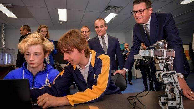 Premier Daniel Andrews and Education Minister James Merlino at the Yarra Ranges tech school launch.  Photo: Eddie Jim
