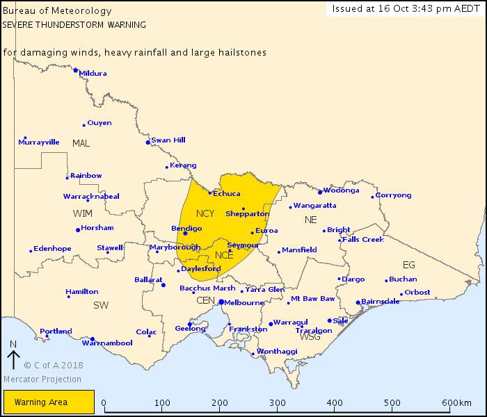 Flash flooding reports as thunderstorm hits central Victoria