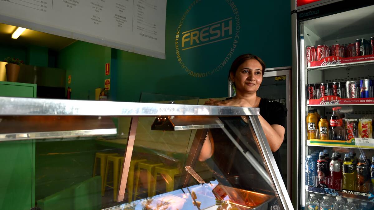 Fresh Mint owner Jenny Dhillon says anti-social behaviour at the Mitchell Street end of the mall has become worse since the construction of a bus shelter. Picture: NONI HYETT