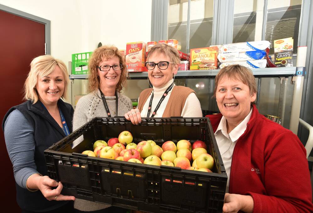 Donations will help the work of Salvation Army Bendigo staff Shirley McGregory, Robyn Parsons, Therese McCrae, and Kaye Viney. Picture: NONI HYETT