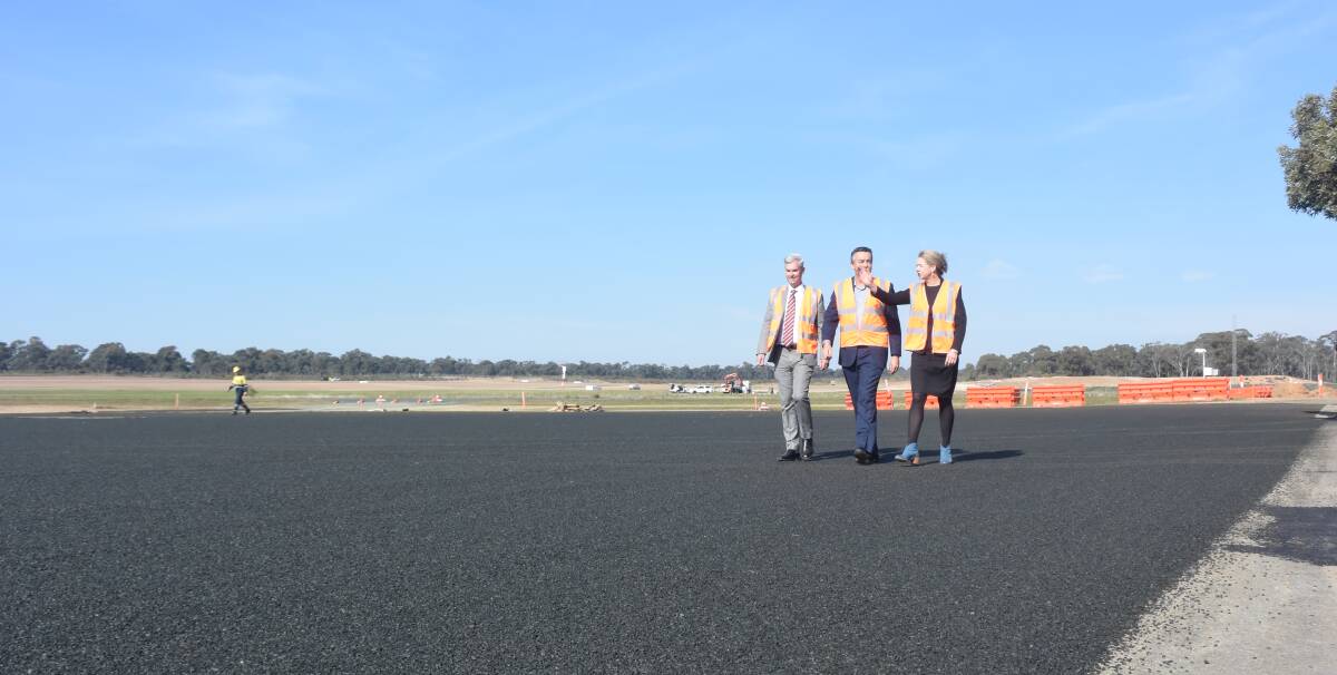 State and federal Nationals MPs visited the Bendigo Airport on Tuesday as the project approaches completion. Picture: ADAM HOLMES