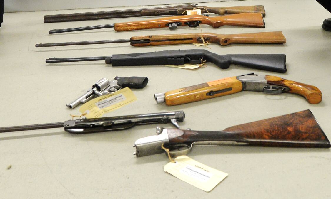 A collection of guns seized by Bendigo police earlier this year. Picture: DARREN HOWE