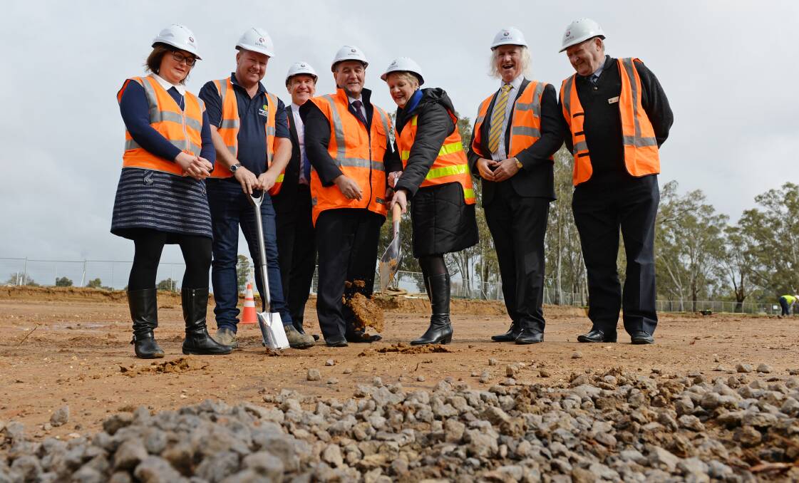Local politicians, community representatives and council staff at the turning of the first sod at the Kangaroo Flat aquatic centre. Picture: DARREN HOWE