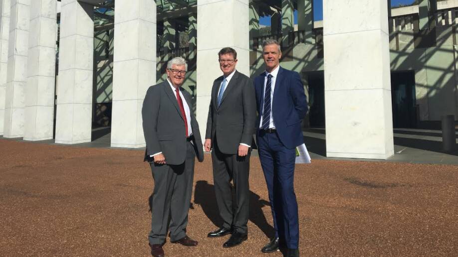 Professor John Dwyer AO, Nationals MP Andrew Gee and National Farmers Federal chief executive officer Tony Mahar.