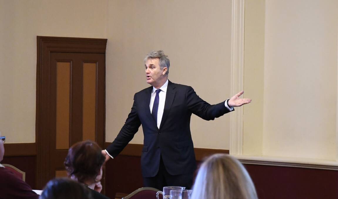 Demographer Bernard Salt speaks to Bendigo business leaders on Tuesday, outlining data from a KPMG report on small business in Bendigo. Picture: ADAM HOLMES
