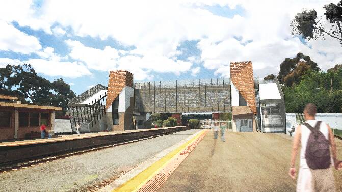 An artist's impression of the overpass to be built at the northern end of the platform at Bendigo Railway Station.