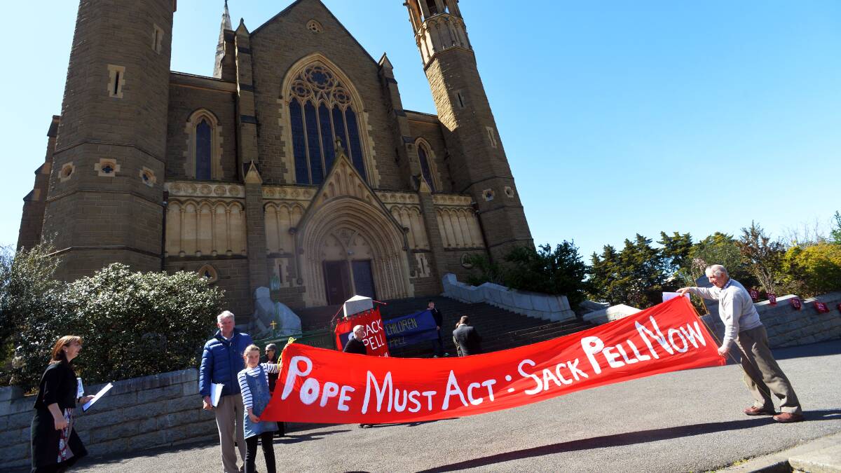 Several Sandhurst parishioners protest in Bendigo in 2014. They now want the church to be "transparent, honest and accountable" following the Royal Commission.