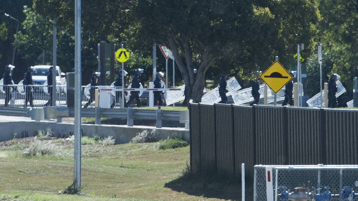 The Victoria Police Critical Incident Response Team arrives at Malmsbury during a riot last month. Picture: DARREN HOWE