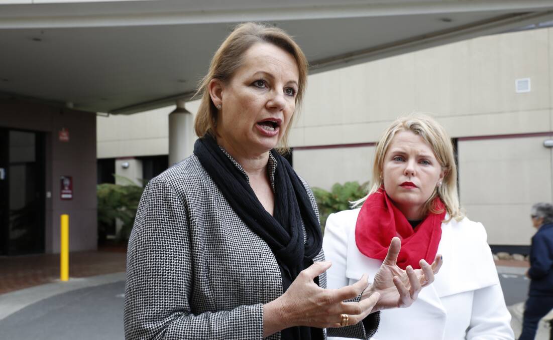 Health Minister Sussan Ley and Liberal candidate for Bendigo Megan Purcell speak about funding to tackle ice at Bendigo Health on Friday. Picture: EMMA D'AGOSTINO
