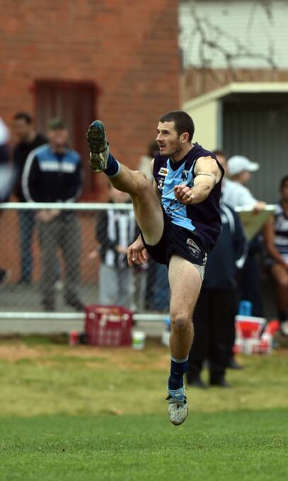 GOING FOR GOAL: Top ruckman Tim Nicolson in action for Eaglehawk against Strathfieldsaye Storm at Canterbury Park. Picture: BILL CONROY