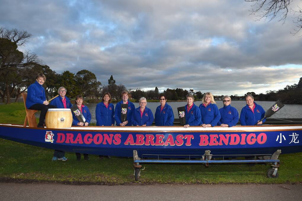 Dragons Abreast Bendigo members are breast cancer survivors and supporters who share a passion for dragon boating. Picture: NONI HYETT