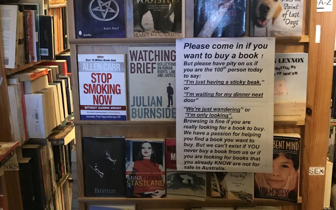 The sign at Soldier and Scholar Bookshop, in Castlemaine. Picture: MARK KEARNEY