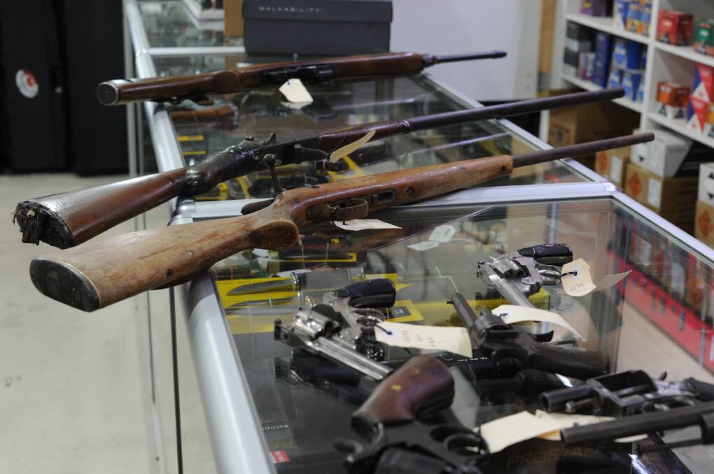 Firearms and ammunition are among the most commonly stolen items from farmland and agricultural properties in Victoria. The guns pictured were handed in as part of a gun amnesty. Picture: NONI HYETT