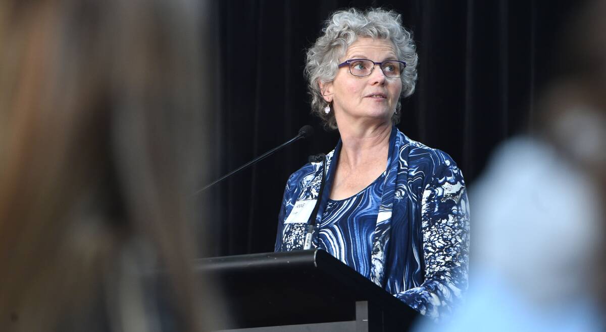 COURAGE: Nurse and midwife Anne Carey addressing the Women Showing the Way forum in Bendigo. Picture: NONI HYETT