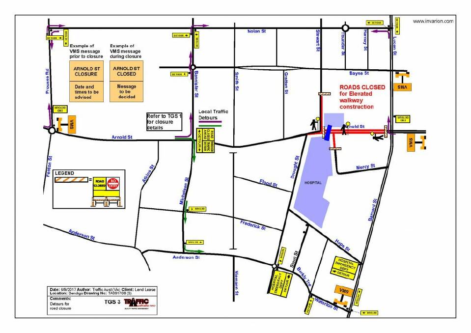 A diagram of the Arnold Street road closure. Picture: BENDIGO HEALTH