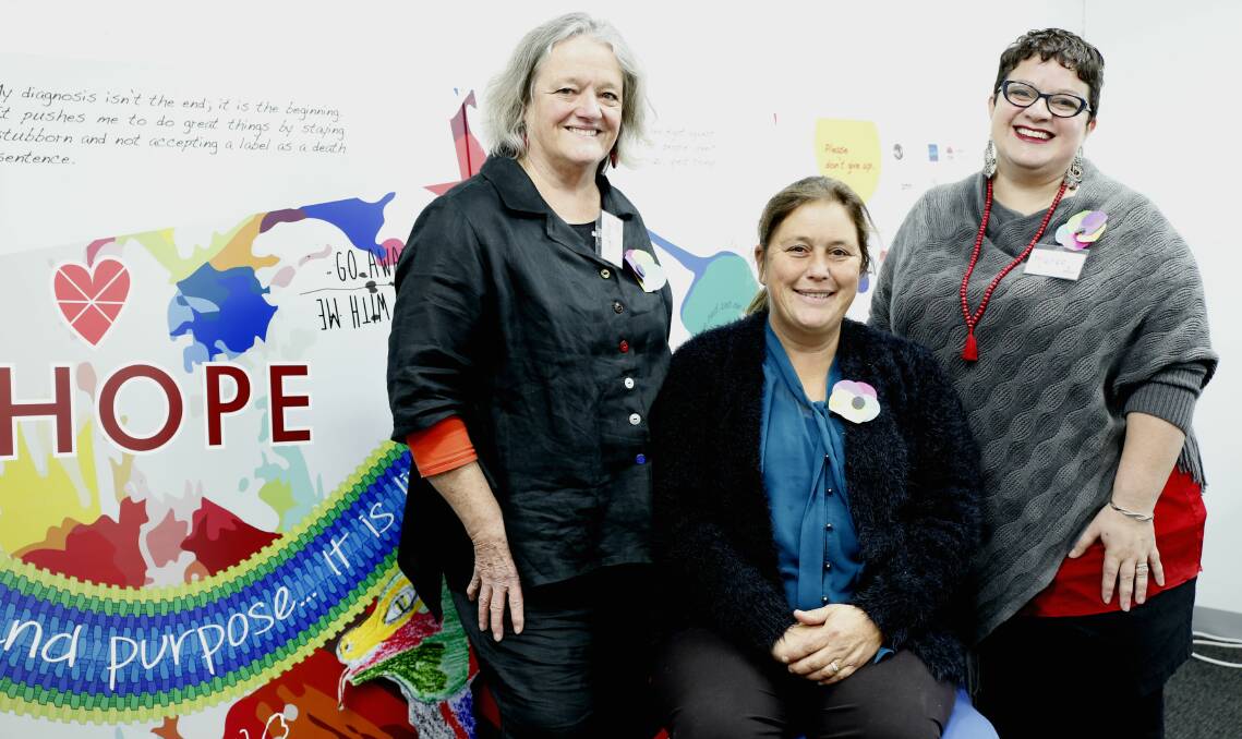 SUPPORT: Mind Recovery College Bendigo's first learning and development coordinator SallyRose Carbines, student Deb Treacy and teacher Maree Roche. Picture: EMMA D'AGOSTINO