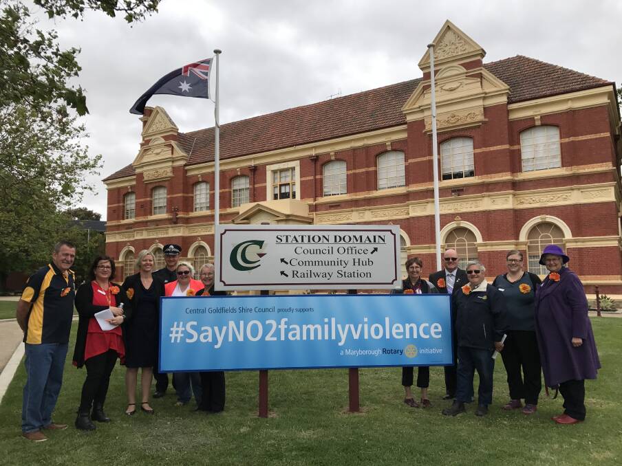 ACTION REQUIRED: Community members gather outside the Central Goldfields Shire Offices to support the launch of the Go Goldfields Family Violence Call to Action. Picture: SUPPLIED