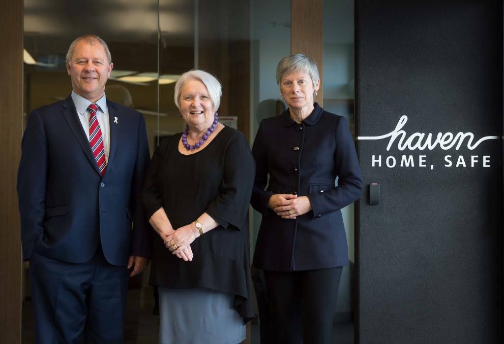 Haven; Home, Safe chairwoman Sue Clarke with board members Warwick Cavanagh and Candy Broad. Picture: CONTRIBUTED