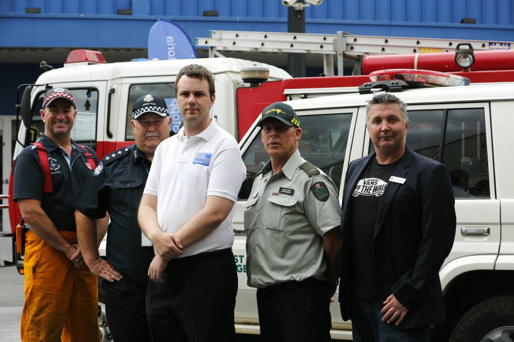 ADDRESSING ARSON: Duncan Murley, Detective Acting Inspector Terry Hopley, Chris Plumridge, Jeff Wilkie and Cr Matt Emond call for caution in matters of fire. Picture: EMMA D'AGOSTINO