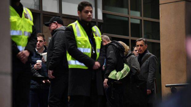 Security guards outside the court ahead of Cardinal Pell's appearance. Photo: Joe Armao, Fairfax Media.