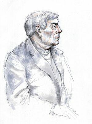 A sketch of Cardinal George Pell in the courtroom on Wednesday. Photo Joe Benke
