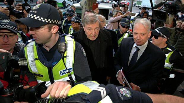 Cardinal George Pell, as he arrived at Melbourne Magistrates Court about 9am on Wednesday. Photo Jason South