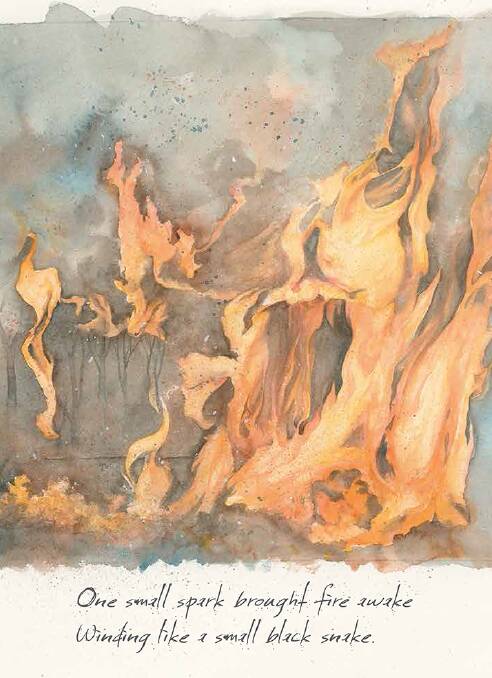Bruce Whatley, Flames snickered, bushfire leapt (2013).