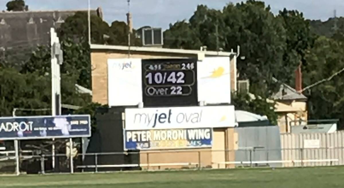 DEMOLITION JOB: The scoreboard at MyJet Oval on Saturday after Huntly-North Epsom bowled Golden Square out for just 42 in the Bendigo District Cricket Association.