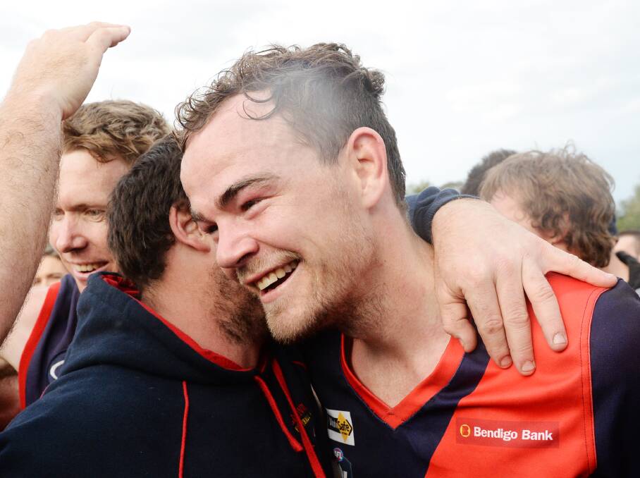 FLAG DELIGHT: Bryce Curnow kicked three goals in Calivil United's Loddon Valley league grand final win over Bridgewater on Saturday. Picture: DARREN HOWE