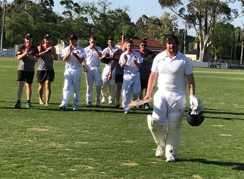 JOB WELL DONE: White Hills' Ryan Grundy leaves the field last Sunday after his unbeaten 161 against Sandhurst. Grundy batted through all 85 overs for the Demons at Weeroona Oval. Picture: LUKE WEST