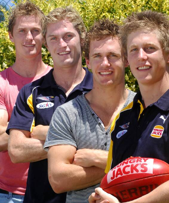 FAB FOUR: Bendgo's Selwood brothers - Troy, Adam, Joel and Scott in the family backyard in 2007. The brothers have combined for a total of 586 AFL games and counting.