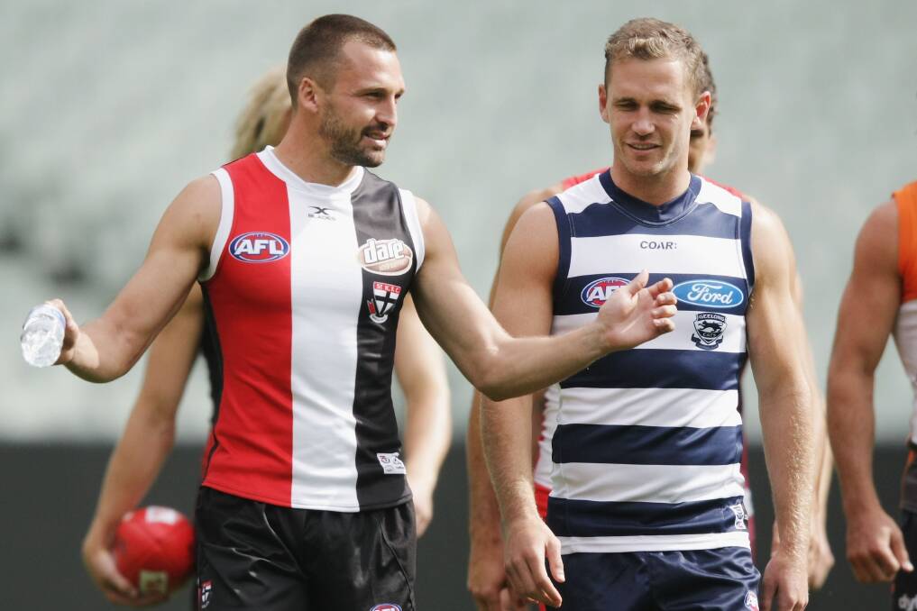 CAPTAINS: St Kilda's Jarryn Geary and Geelong's Joel Selwood. Geary is skippering the Saints for the first season; Selwood is leading the Cats for the sixth.