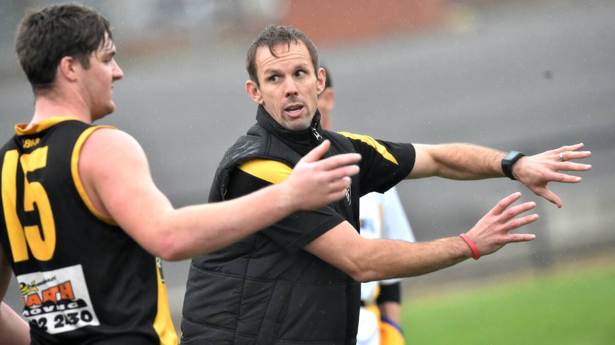 LAYING DOWN THE LAW: Kyneton coach Luke Beattie. The Tigers slipped from first to fourth after last week's two-point loss to South Bendigo at Harry Trott Oval.