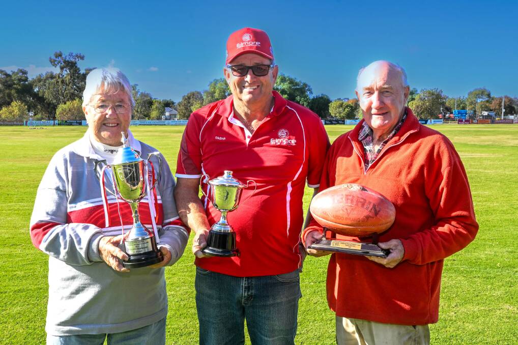 Elmore Football-Netball Club's Lorraine Trewick, Darren Trewick and John Parsons ahead of this weekend's 150th celebrations. Picture by Enzo Tomasiello.